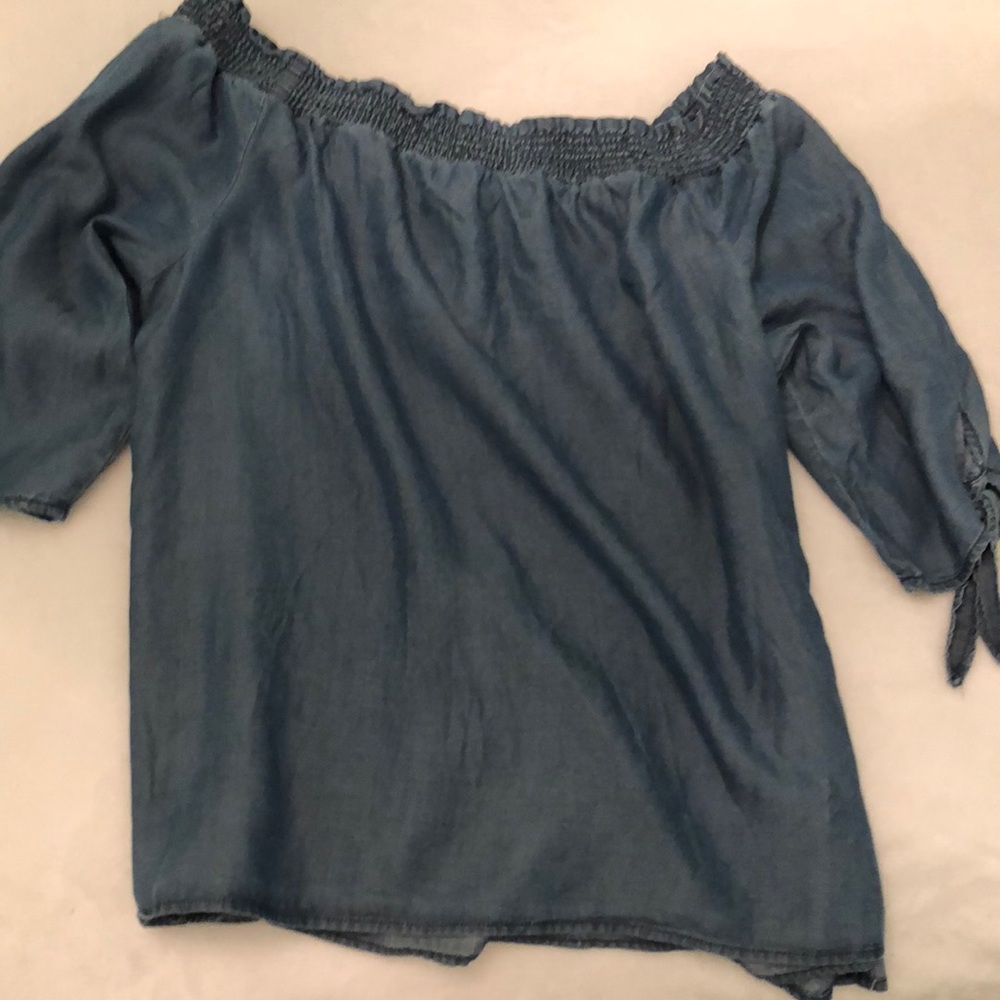 Soft denim off the shoulder top